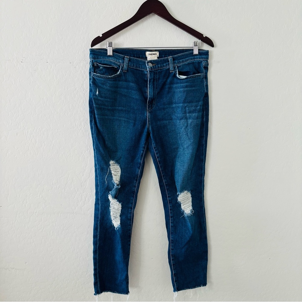L'AGENCE Women’s Dark Blue Distressed Ankle Jeans Size‎ 31 Stretch
